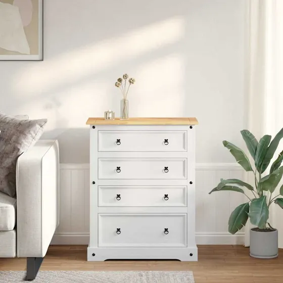 vidaXL Opbevaringskiste Corona Hvid 92 x 48 x 114 cm Massivt fyrretræ