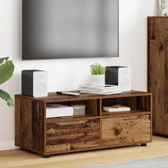 vidaXL TV-skab med skuffe, gammelt træ, 100 x 48 x 43 cm