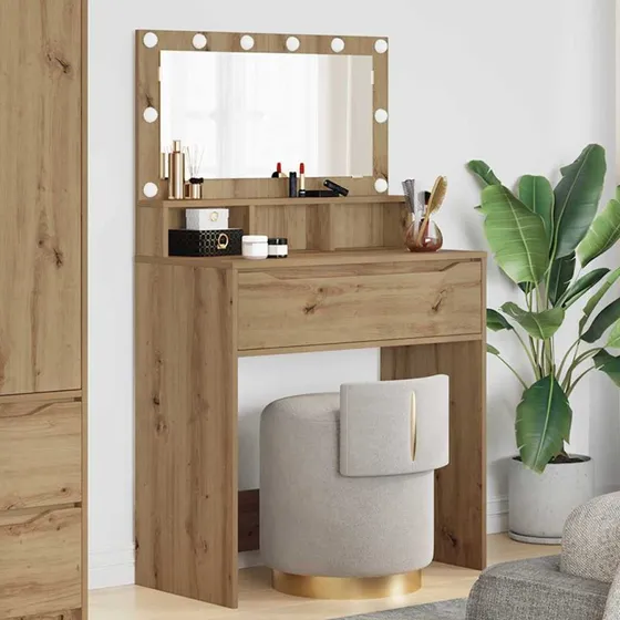 vidaXL Artisan Egetræ Soveværelsessminkebord 80 x 39,6 x 135 cm