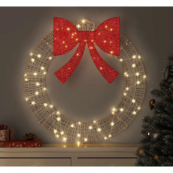 vidaXL Krans med 60 LED'er, Varm hvid, 76 x 76 x 8 cm