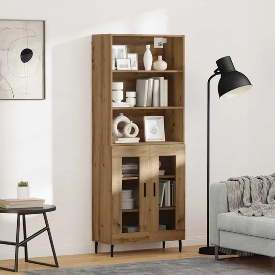 vidaXL Artisan Egetræ Highboard 69,5 x 34 x 180 cm, Sort