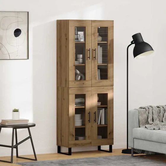 vidaXL Artisan Egetræ & Glas Højskab 2 stk