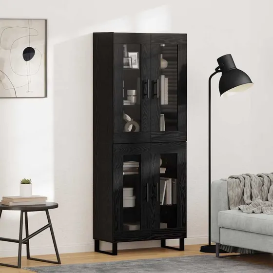 vidaXL Highboard 2 stk Sort eg Ingeniørtræ og glas