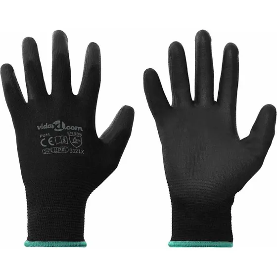 vidaXL Arbejds handsker 24 stk, Sort, XXL, Polyester