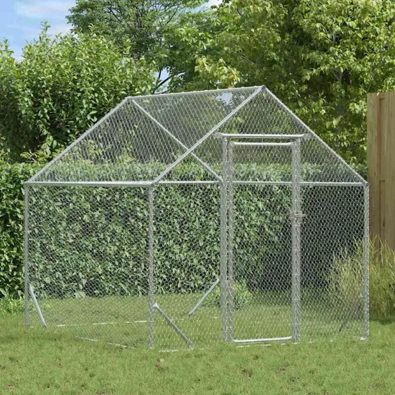 vidaXL Hønsebur Sølv 400x170x177cm Galvaniseret Stål