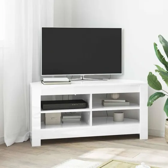 vidaXL HjørneTV-skab Højglans Hvid 102x40,5x45 cm Konstrueret Træ
