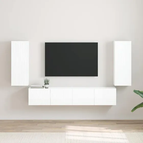 vidaXL TV-vægskab 2 stk, Gloss Hvid, 30 x 31 x 80 cm, Konstrueret træ