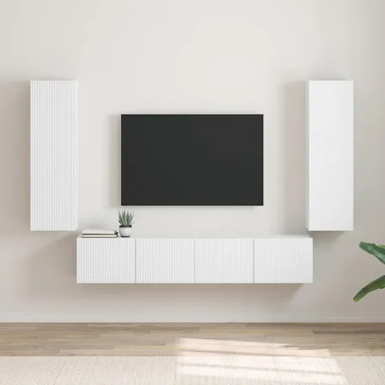 vidaXL TV-vægskab 2 stk, Hvid, 30 x 31 x 100 cm, Konstrueret træ