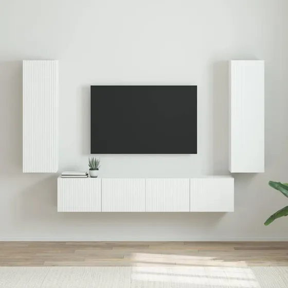 vidaXL TV-vægskab 2 stk, Gloss Hvid, 30 x 31 x 100 cm, Konstrueret træ