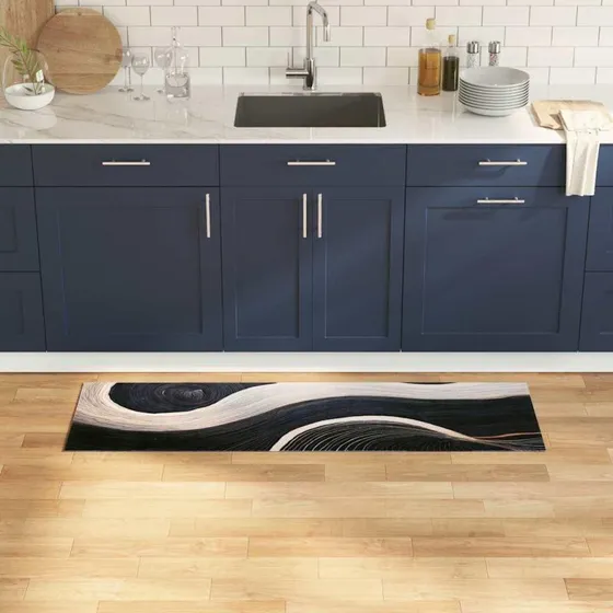 Art Deco Køkkenmåtte Sort 150 x 45 cm Fløjl