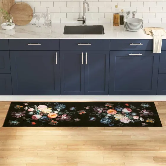 vidaXL Køkkenmåtte Sort 180 x 60 cm Fløjl