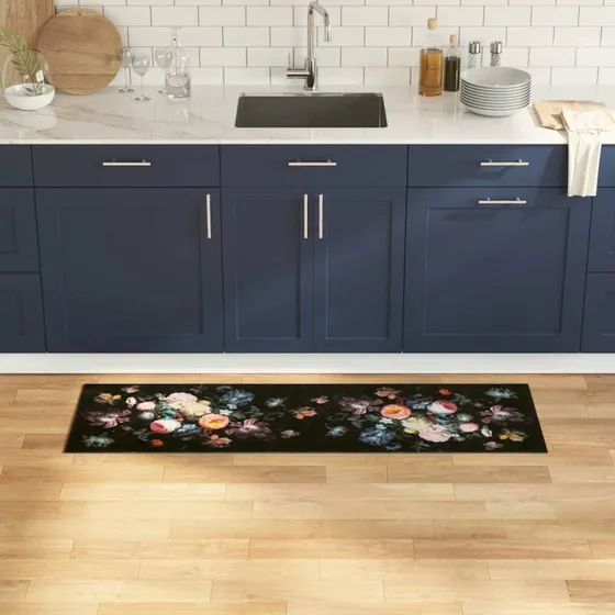 vidaXL Køkkenmåtte Sort 150 x 45 cm Fløjl