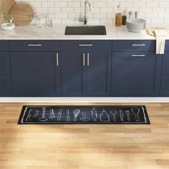 vidaXL Køkkenmåtte Sort 150 x 45 cm Fløjl