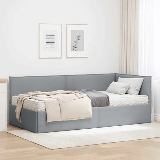 vidaXL Hjørnesengramme med Madras og Hovedgærde 2 stk Lysegrå 100 x 200 cm
