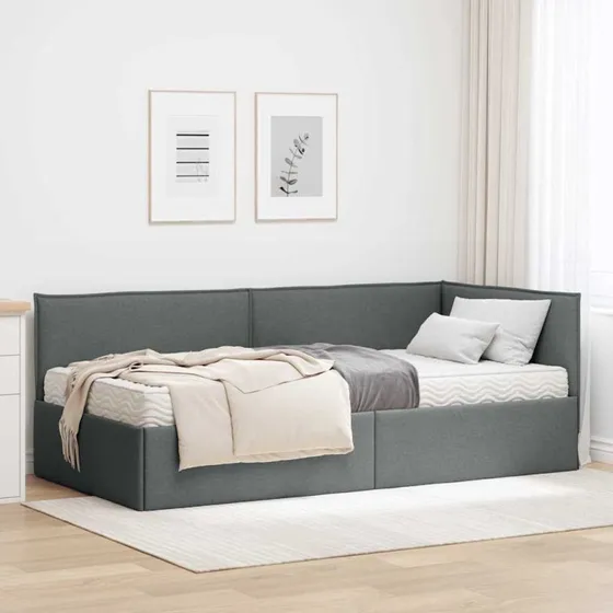 vidaXL Hjørnesengramme med Madras og Hovedgærde 2 stk Grå Fløjl 100x200 cm