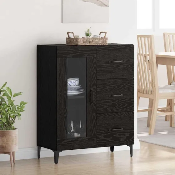Ingeniørt Sort Sidebord 69,5 x 34 x 90 cm med Glasdøre