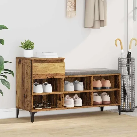 Gammelt Træ Sko Skab 102 x 36 x 60 cm med Hylde