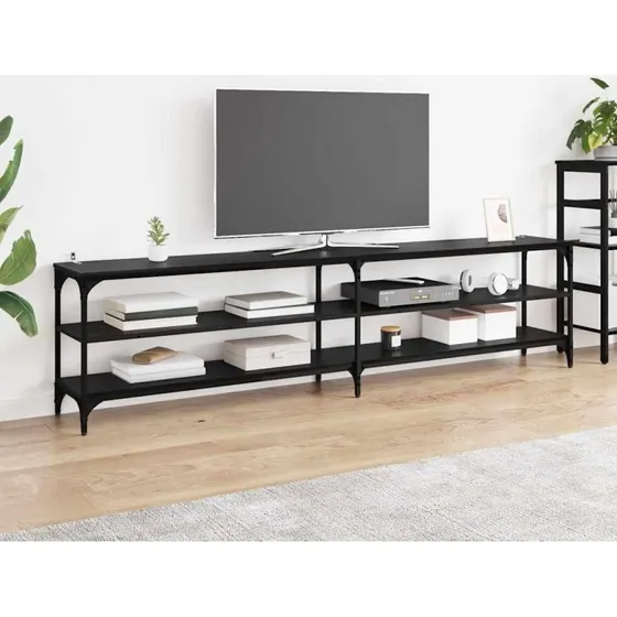 Ingeniørt Sort TV-skab 200 x 30 x 50 cm med jern og træ