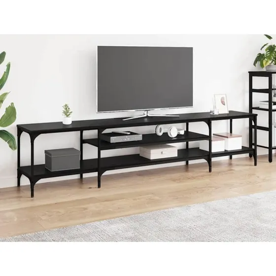 Ingeniørt TV-skab Sort 201 x 35 x 45 cm med Jern og Egtræ