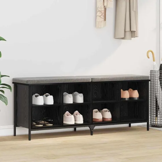 vidaXL Sko Skab Sort 131 x 35 x 50 cm Ingeniørt Træ og Jern