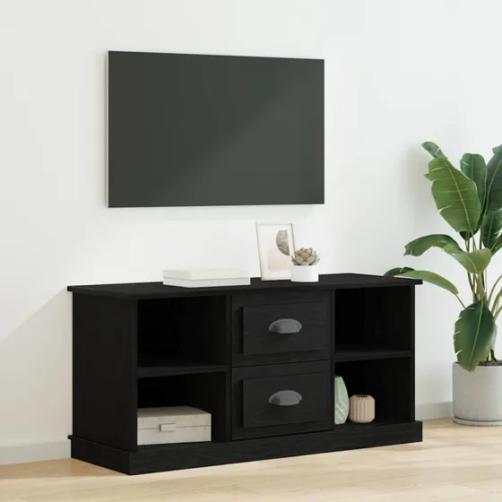 vidaXL TV-skab med skuffe, Sort, 99,5 x 35,5 x 48 cm, Konstrueret træ