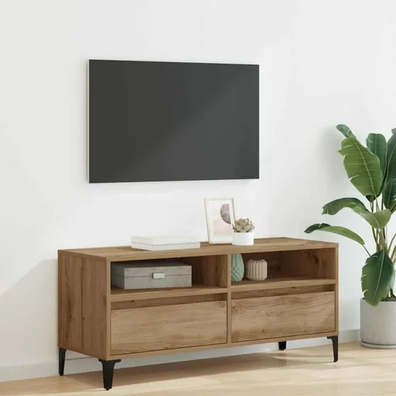 vidaXL Artisan Egetræ TV-skab 100 x 34,5 x 44,5 cm med skuffe