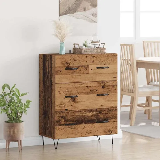 Ingeniørt Træ & Jern Sidebord, Gammelt Træ, 69,5 x 34 x 90 cm