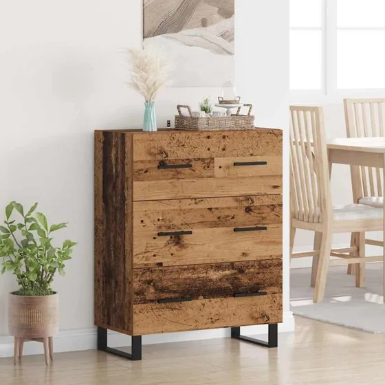 Ingeniørt Træ & Jern Sidebord, Gammelt Træ, 69,5 x 34 x 90 cm