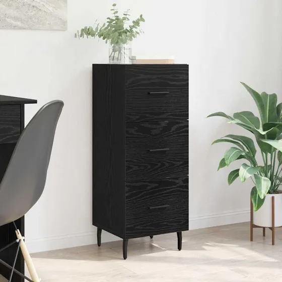 Sidebord med skuffe Sort eg 34 x 34.5 x 90 cm Konstrueret træ
