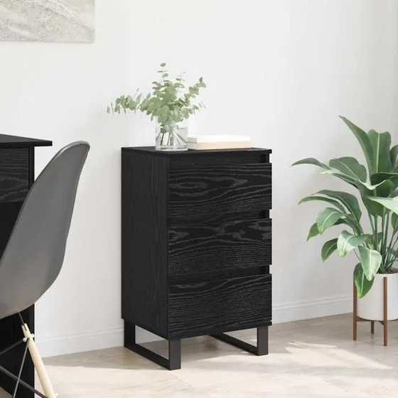 Sidebord med skuffe Sort eg Konstrueret træ