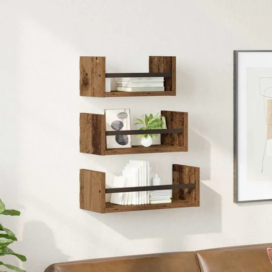 vidaXL Væghyldesæt 3 stk Gammelt Træ 40x16x14 cm