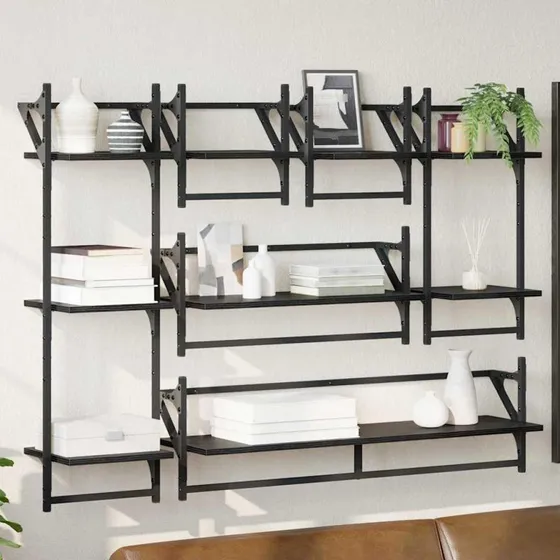 Sort eg 100 x 25 x 30 cm Konstrueret træ Væghyldesæt 6 stk