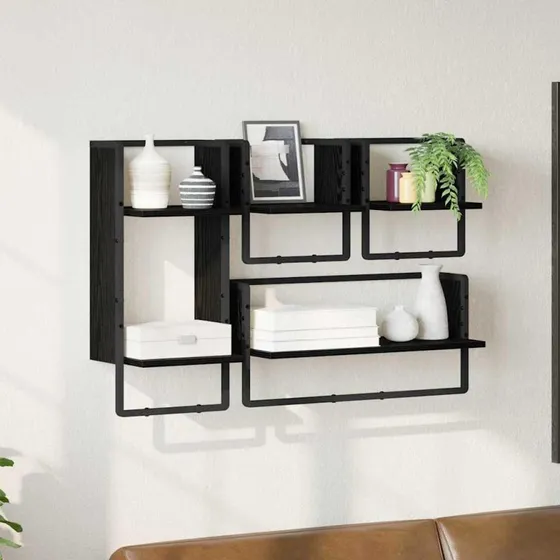 Sort eg 65 x 25 x 30 cm Konstrueret træ Væghyldesæt 4 stk