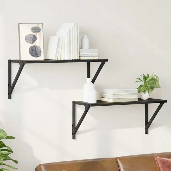 vidaXL Væghylder 2 stk, Sort, 60 x 25 x 25,5 cm, Konstrueret Træ