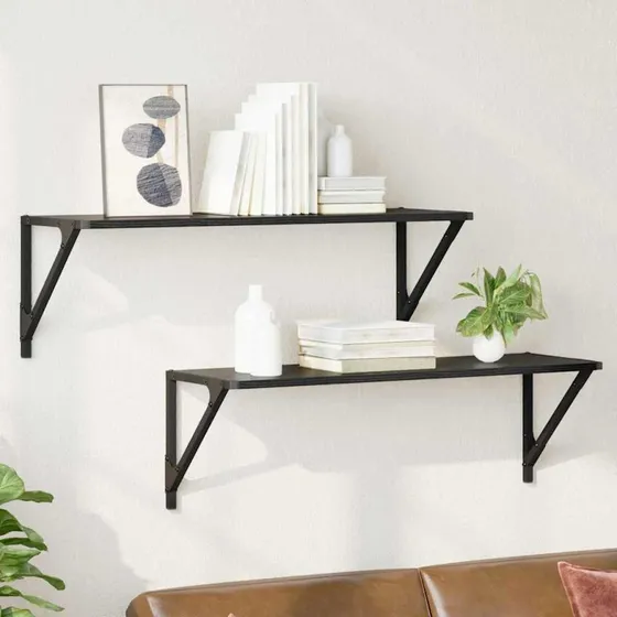 vidaXL Væghylder 2 stk, Sort, 80 x 25 x 25,5 cm, Konstrueret træ