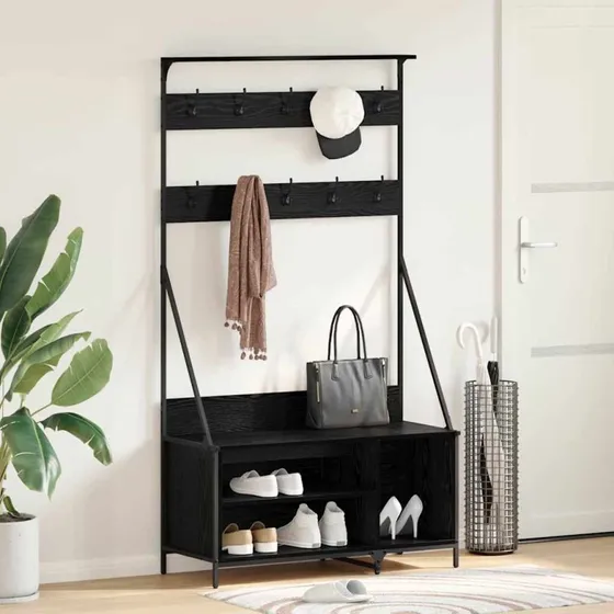 vidaXL Tøjstativ med Hylde, Sort, 100 x 41 x 184 cm, Træ & Stål