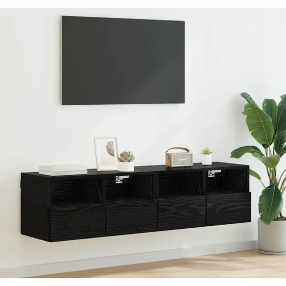 TV Væghylder 2 stk Sort Eg 60 x 30 x 30 cm Konstrueret Træ