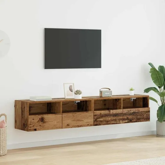 Gammelt Træ TV Væghylder 2 stk 80 x 30 x 30 cm