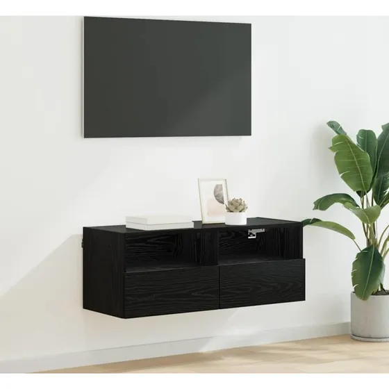 TV vægskab Vægmonteret Sort 80 x 30 x 30 cm Træ