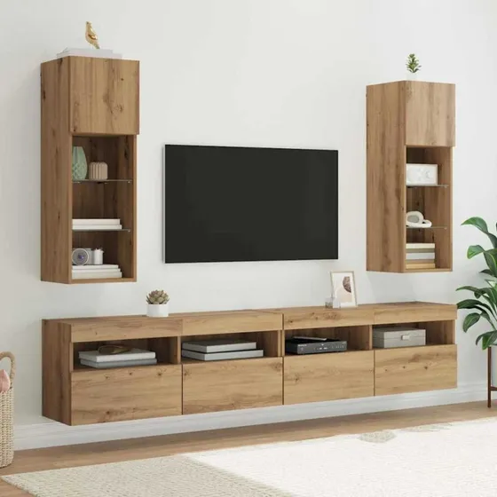 vidaXL Væghængt TV-skab 2 stk, Artisan Egetræ, 30,5 x 30 x 90 cm