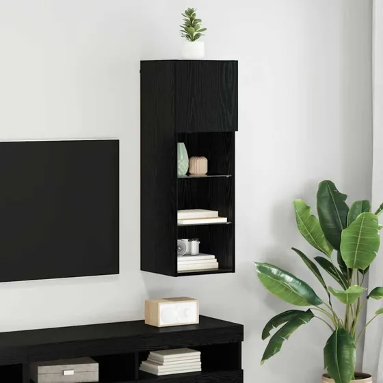 vidaXL Væghængt TV Skab Sort 30,5 x 30 x 90 cm Træ