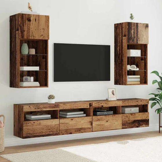 vidaXL Væghængt TV-skab 2 stk, Gammelt træ, 40,5 x 30 x 90 cm