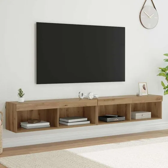 vidaXL Artisan Egetræ TV-møbelsæt 100x30x30 cm med LED