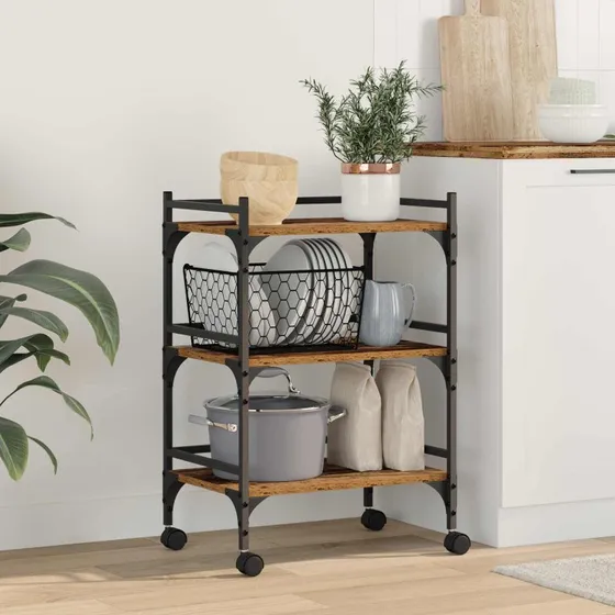 vidaXL Køkkenvogn Gammelt Træ 50 x 35 x 75,5 cm
