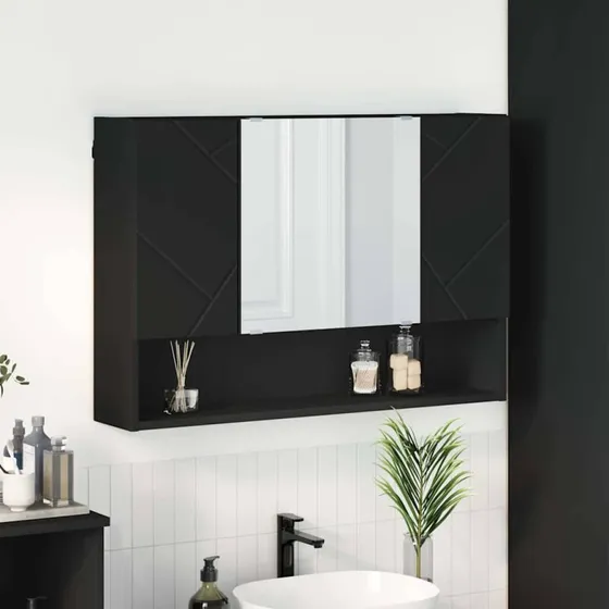 vidaXL Spejlskab Vægmonteret Sort 80 x 17 x 55 cm Træ