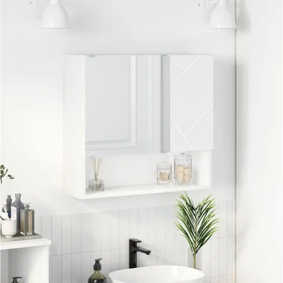 vidaXL Spejlskab Vægmonteret Hvid 59x17x55 cm Konstrueret Træ