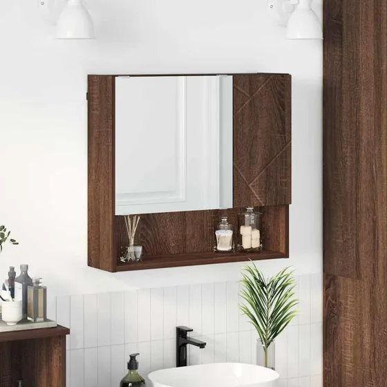 vidaXL Spejlskab Vægmonteret Brun 59 x 17 x 55 cm Konstrueret Træ