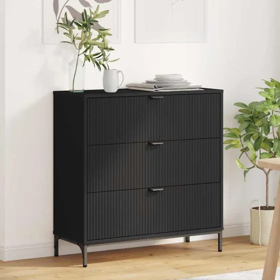 vidaXL Sideboard med skuffe, Sort, 79,5 x 33 x 82 cm, Konstrueret træ