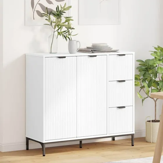 vidaXL Sideboard med skuffe Hvid 89,5 x 33 x 82 cm Konstrueret træ