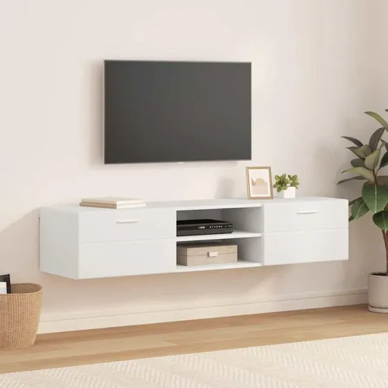 TV-skab med skuffe Hvid 150 x 39 x 30 cm Konstrueret træ